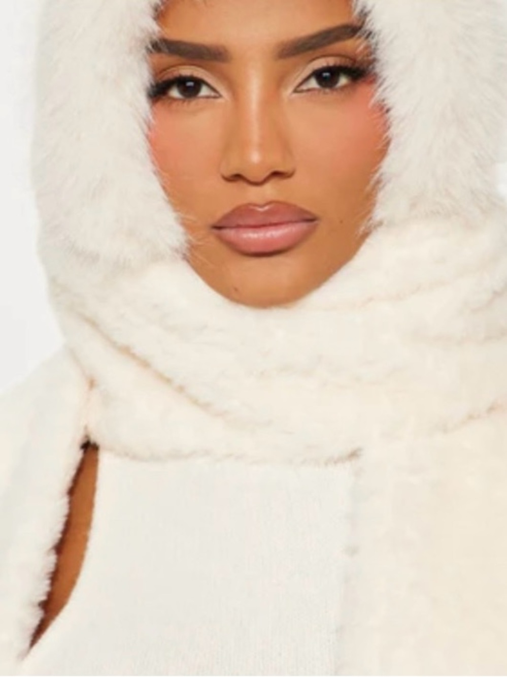 Faux Fur Hooded Scarf/hat/gloves/pocket
